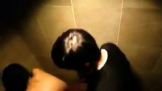Slutty Asian babe gets fucked doggystyle in a public toilet