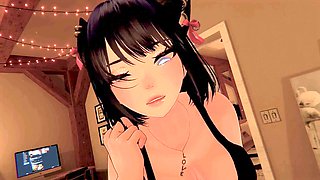 VR chat ASMR roleplay session with hot mommy leads to an ear-tingling orgasm