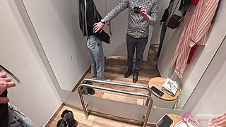 Camera in a fitting room! Nice brunette tries on underwear!