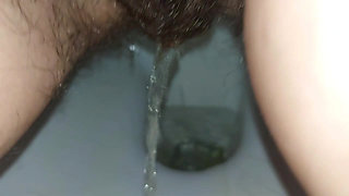 the longest trip to the bathroom, a very long piss, a hairy pussy peeing