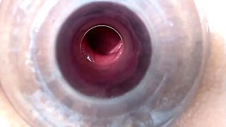 Blondes pussy gaping for her sex balls when masturbating