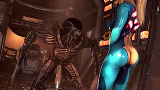 Unknown Planet 9 - Busty Samus Aran gets her pussy tore open by a big alien monster dick