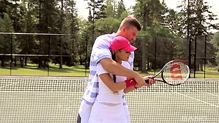 Busty Kathy Rose has a different way of play tennis then the usual one