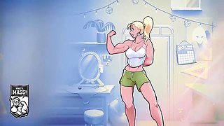 30 Days of Female Muscle Growth Animation - DUPLICATED - Giantess, muscles, massive tits, giant bicep flex