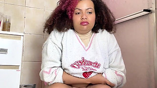 Chubby Girl Can't Stop Farting in Toilet with Belly Ache