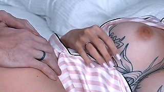 Oops... Step Son Cums Inside in Blindfolded Step Mom While Husband Showering at Next Door!