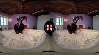 Brunette Chiara Laying Topless On Bed With Black Nylons; Short Vr Porn Video Sexy Legs And Feet