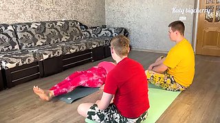 Hot Yoga Threesome - Two Guys Fuck Their Personal Coach Katybigcherry