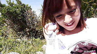 Petite Japanese Step-sister Seduce to Defloration Outdoor Fuck While Holiday Trip in Uncensored JAV Porn