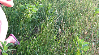 Naked Beauty Walking in the Forest, Peeing
