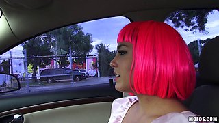 Chick with the red hair wants to experience the automobile kind of sex