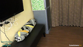 Horny Asian maid gets a good fucking and cum on her face