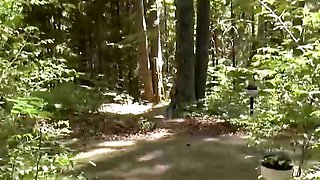 Pretty blonde babe gets horny pussy fucked in the woods and cum swallow