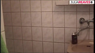 Mature brunette does it to herself after showering