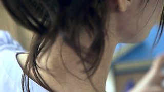 Asian schoolgirl strips and toys hairy pussy solo
