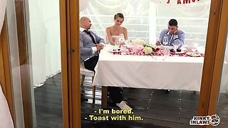 lustful Czech bride Cindy Shine fucks her stepson and gets cum on her breasts during the wedding