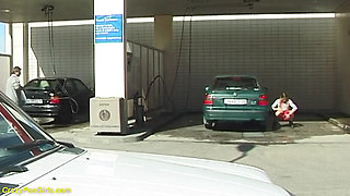 Outdoor peeing at the carwash