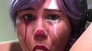 Clown Girl Deepthroats Dick in 69 and Gets Throatpie