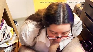 Office Blowjob After Hours: Amateur Latina Teen Lizren Left Alone at Work