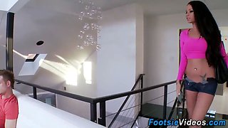 Wild babe gives foot job