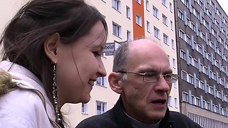 Old German grandpa drags German teen on the street