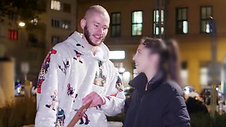 Picked up and fucked with creampie tiny Italian brunette
