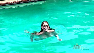 Alli jumps into the pool naked while chatting