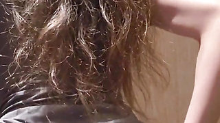 Charming girl teases you very quietly in a public toilet
