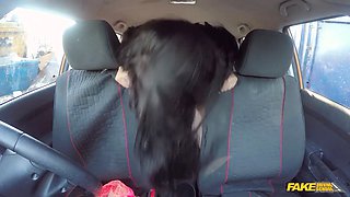 Faux driving school - hungarian cougar with massive boobs creampied in a car