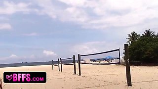 Beach volleyball babes in an amazing group sex