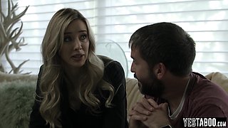 Petite blond hair babe scams and fucks MILF guy