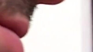 Blonde chick sucks his cock in close up