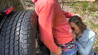 Road Trip Threesome Ends With Creampie For Blonde Babe