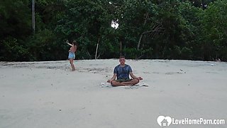 Meditation on the beach ended with a sucking cock