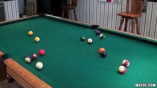 Gang of chicks turn a game of pool into a fucking orgy