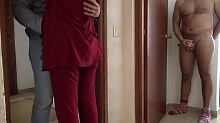 Horny amateur wife seduces 18 year old delivery guy in front of her cuckold husband