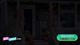 Halloween orgy with Leana Lovings and Serena Santos and their insane stepbros
