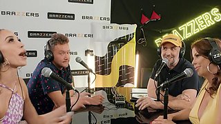 Podcast fuck scene with a horny beauty and stacked MILF