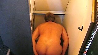 Perverted dude gets filmed jerking off in public restroom