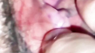 Cuckold receiving squirt from his wife fucked by his well-endowed neighbor