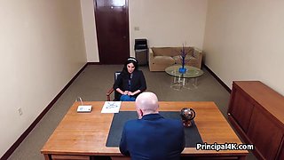 Mature teacher gags on bosses big cock at the office