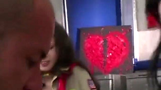 Amazing babes fucking with a lucky guy in a hot threesome