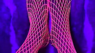 Pink neon fishnet on sexy small Asian feet with long toes