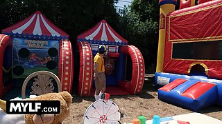 Bella Rolland, the world's strongest MILF, gets her pussy destroyed in a bounce house