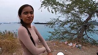 Real amateur couple blowjob and sex outdoor in public on an island