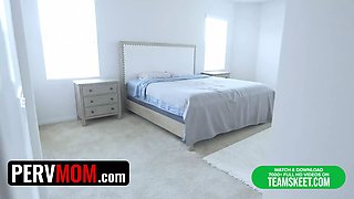 Hot big boobed milf Nina Elle sucks her stepson's shaft while on the smartphone