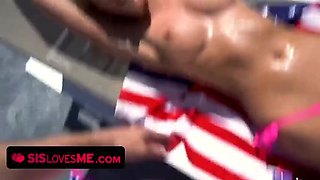 4th of July Stepbro Fucks Skinny Blonde Teen in Bikini - Oil & Doggystyle