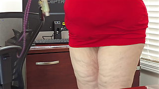 Hot busty milf boss lady in mini dress no panties almost caught finger fucking and playing with her pussy in office - BBW SSBBW