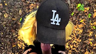 Spontaneous blowjob in the woods, we almost got caught!
