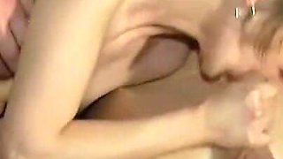 Hot Young Brunette Girl Fucks Her Friends' Hard Cocks at Parents' House